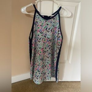 Navy blue, pink and green top . Light weight. Size M.